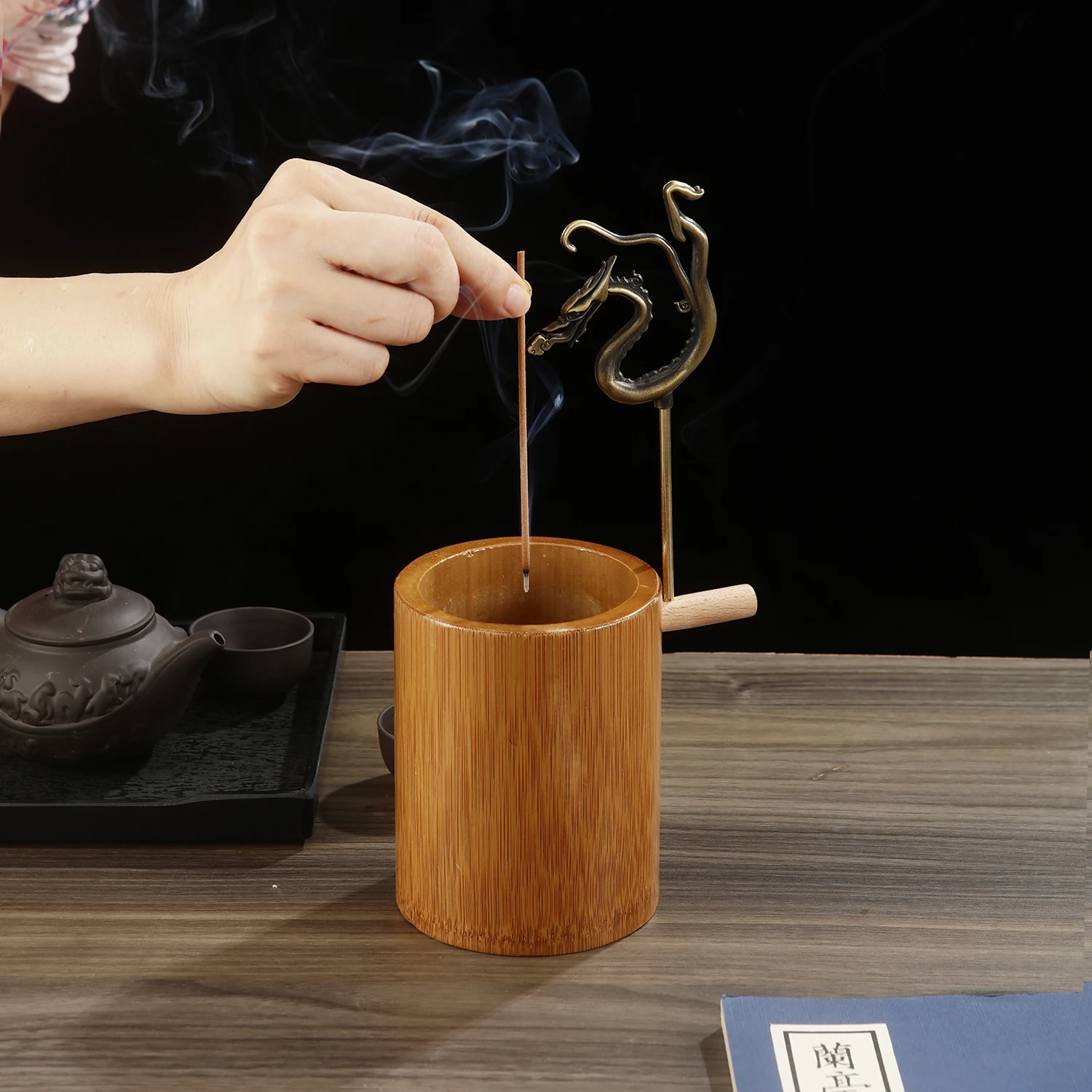Natural Bamboo Incense Burner  Upside Down Chinese Dragon Incense Holder with Ash Catcher Buddhism Supplies Home Decor