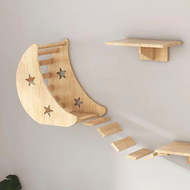 Solid Wood Cats Scraper Tower Wall Climbing Cat Shelf DIY Set Bounce House Lair Pet Cat Toys Accessories Pets Kittens Products