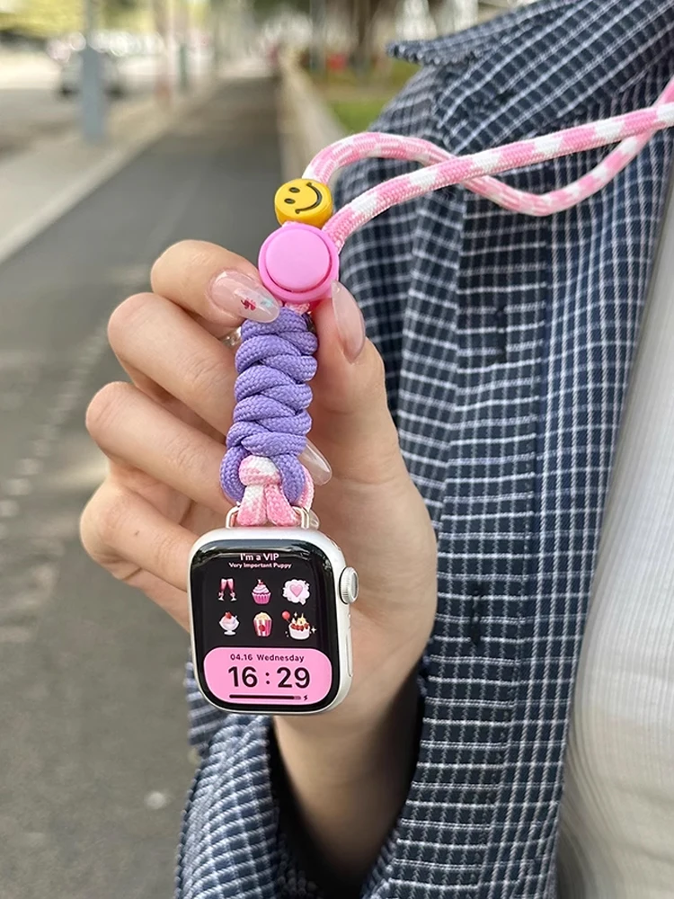 Nylon Lanyard Strap For Apple Watch Ultra 10 9 8 7 6 5 Se 4 Colorful Paracord Band For iWatch 38mm 41mm 42mm 44mm 45mm 46mm 49mm - view 4