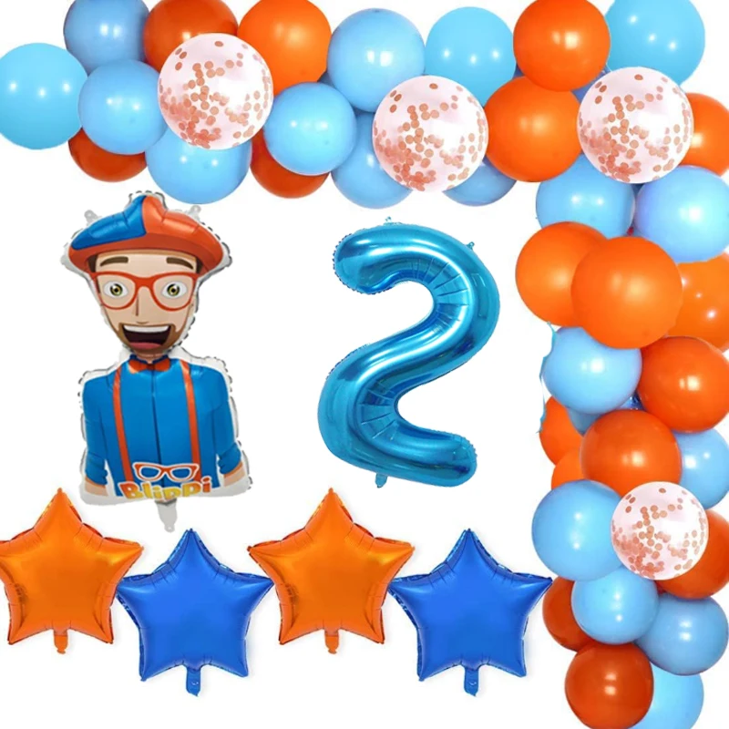 77PCS blue orange latex Balloon Arch Kit Boy Child Blippi Themed Birthday Party Decoration Balloon Gender Reveal Baby Shower