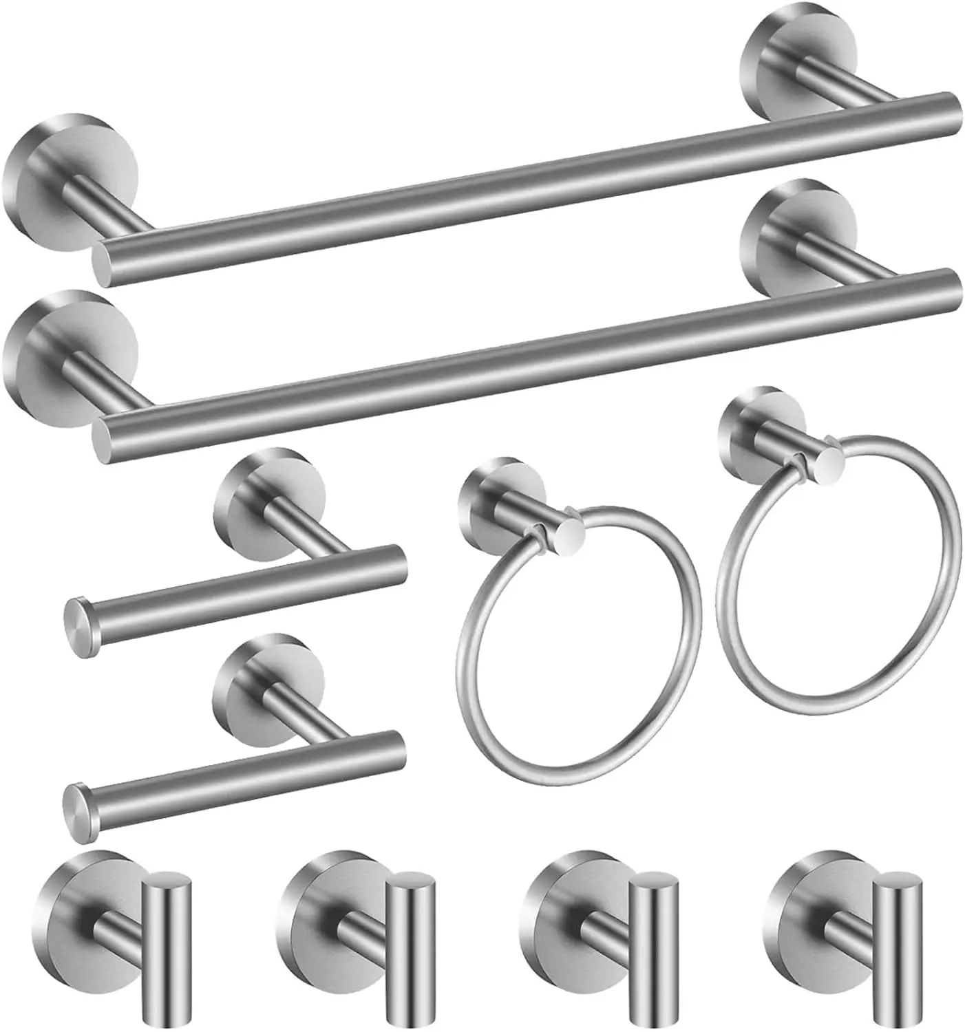 

Bathroom Hardware Set 10 Pieces, Stainless Steel Towel Bar Set Includes 2 Packs 16 inch Towel Bar, 4 Packs Towel Hook