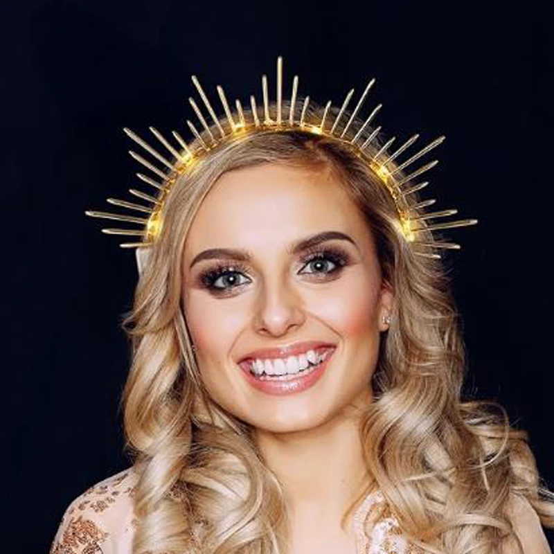Oplichtende Sunburst Goddess Crown Festival zendspoel - Burning Man accessoire - Festival Sun Halo Crown kostuum Crown hoofdband