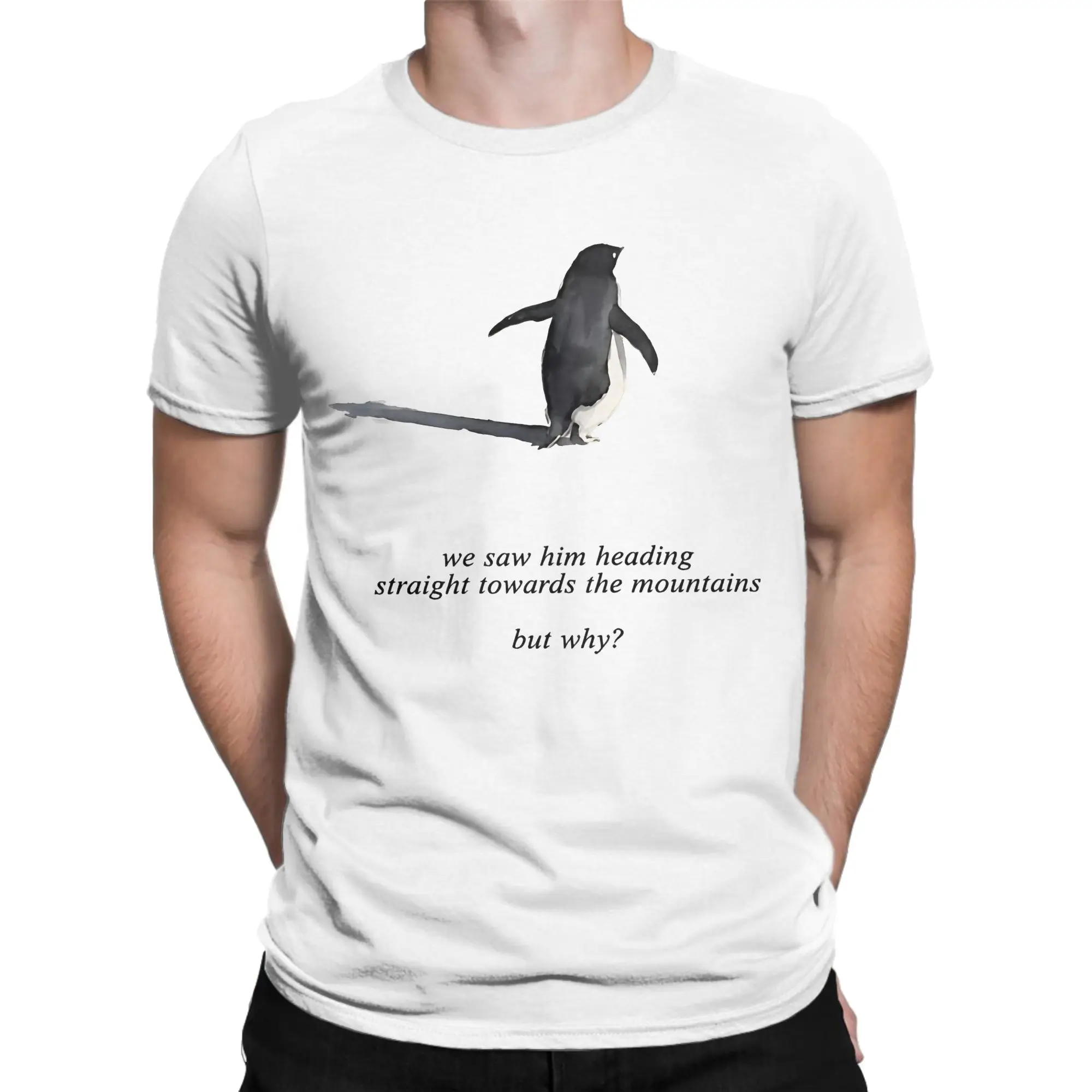 Streetwear T Shirt Summer Penguin Heading To Mountain - Nihilist Penguin Tee  T Shirts  Cotton Tshirt for Men Y2K Funny Top Tees