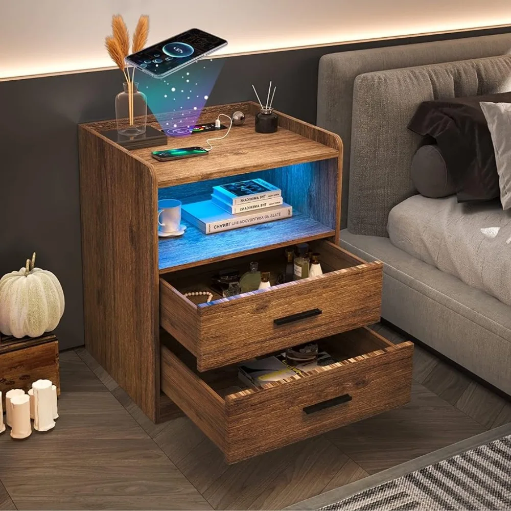 

Charging Nightstand for Bedroom Bedside Tables for the Bedroom Smart Bedside Table With 24-Color RGB LED Lights Night Stands