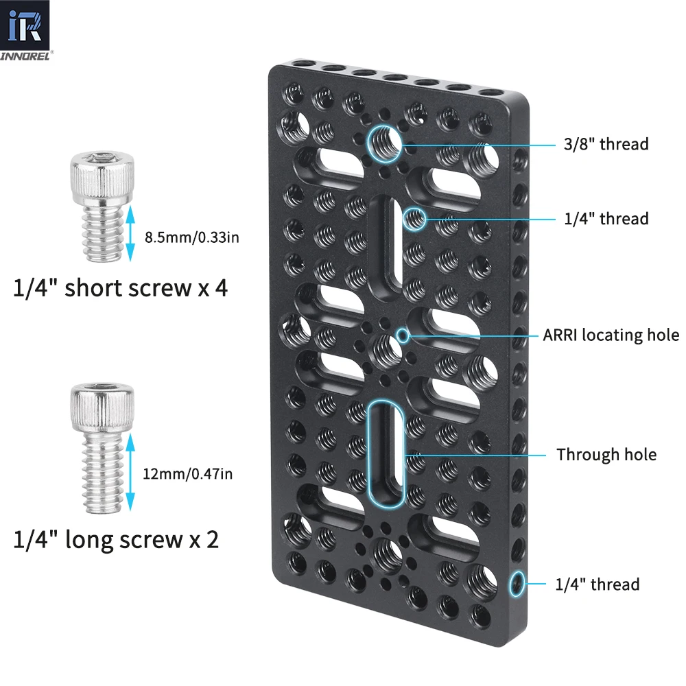 INNOREL CP1407 14*7 سم طبق جبن متعدد الوظائف مع خيوط 1/4 بوصة و3/8 بوصة، مع فتحات تحديد موقع ARRI المدمجة لقفص الكاميرا