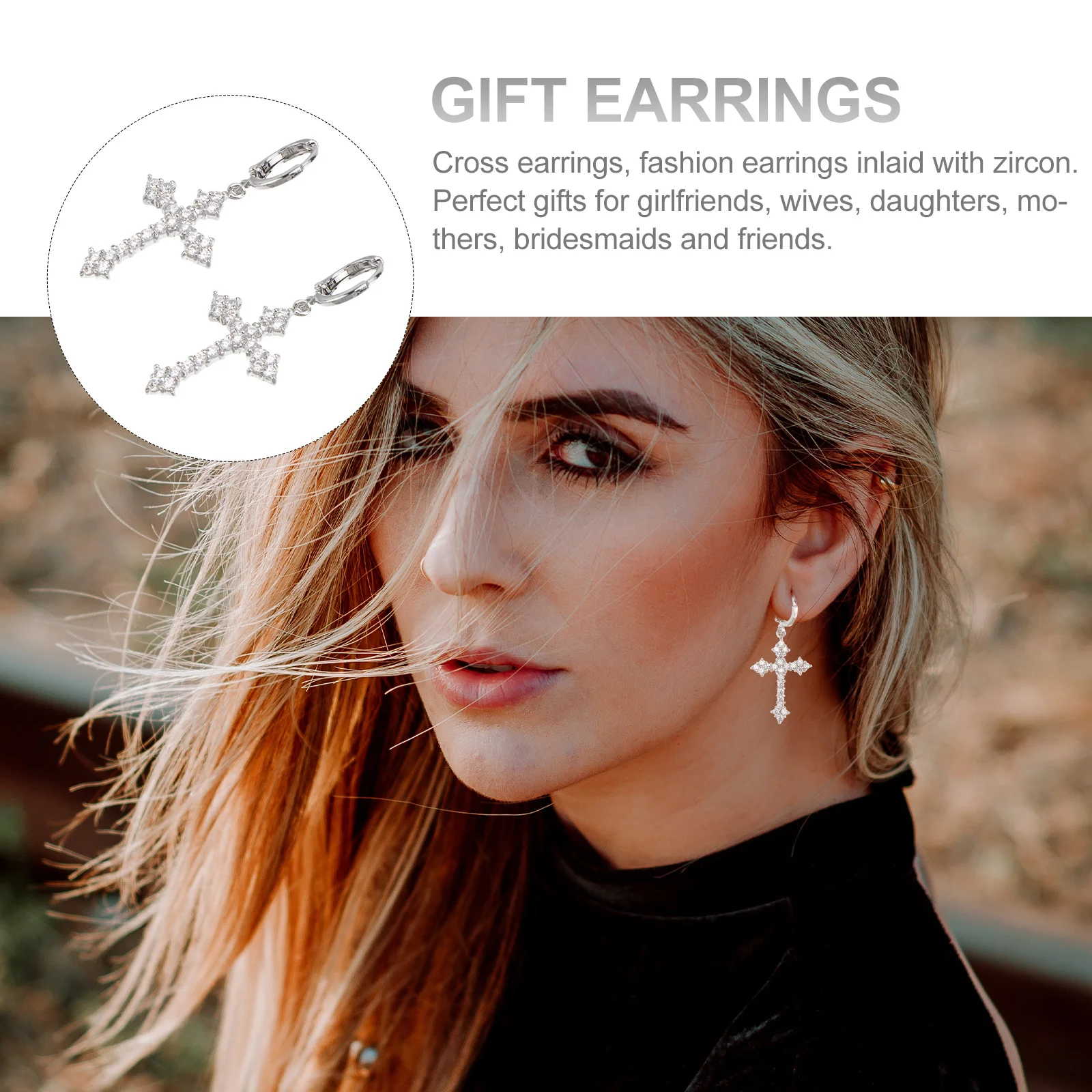 

1 Pair Shiny Cross Dangle Earrings Zircon Crystal Women Fashion Party Dance Jewelry Gift Lady Accessories Ear Drops