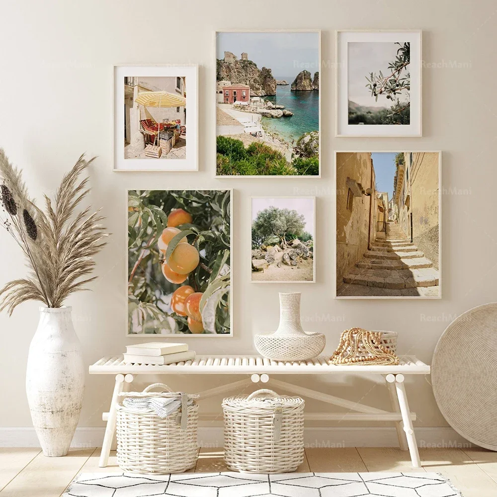 Sicily Print  Italian City  Countryside Mediterranean Poster Expansive Cityscape Sicily Beach Travel Art Decor Wall Art for Ho