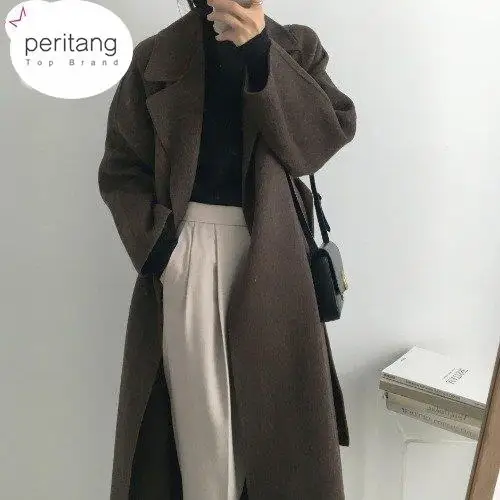 

French Lazy Style Warm Female Fresh Winter 2024 Classical Belt Retro Loose Women Woolen Coats Chic Casual Long Coat Long