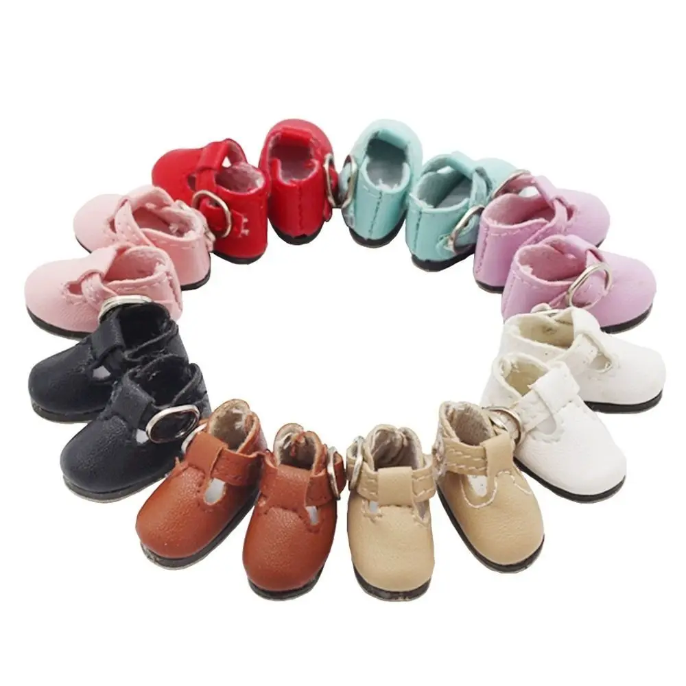 2.8cm * 1.2cm BJD Doll Shoes Mini Size PU Leather Doll Leather Shoes Fashion Design T-shaped Button Doll Princess Shoes