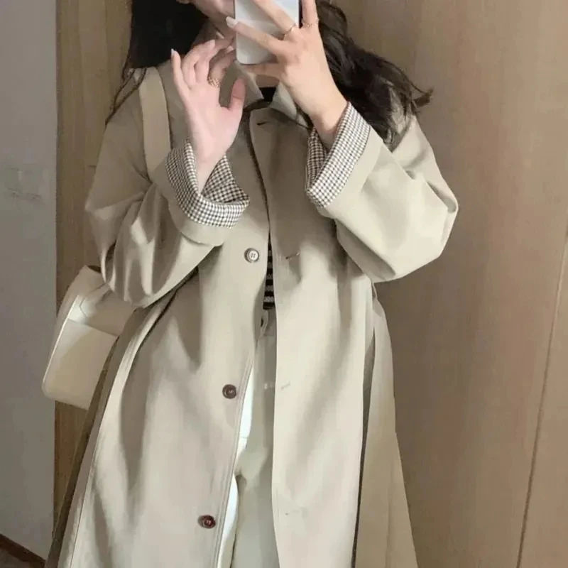 2024 Early Spring Female British Style Solid Color Mid Length Version Windbreaker Jacket Women Korean New Windbreaker Tops Coat