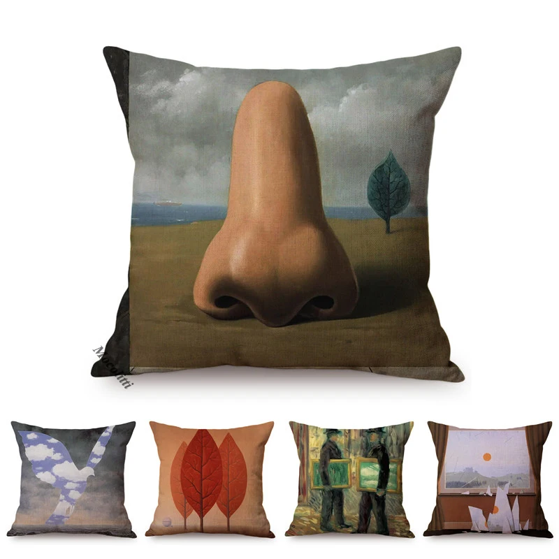 Rene Magritte Surrealism Abstract Painting Art Living Room Sofa Decorative Pillow Case Cotton Linen Office Chair Cushion Cover