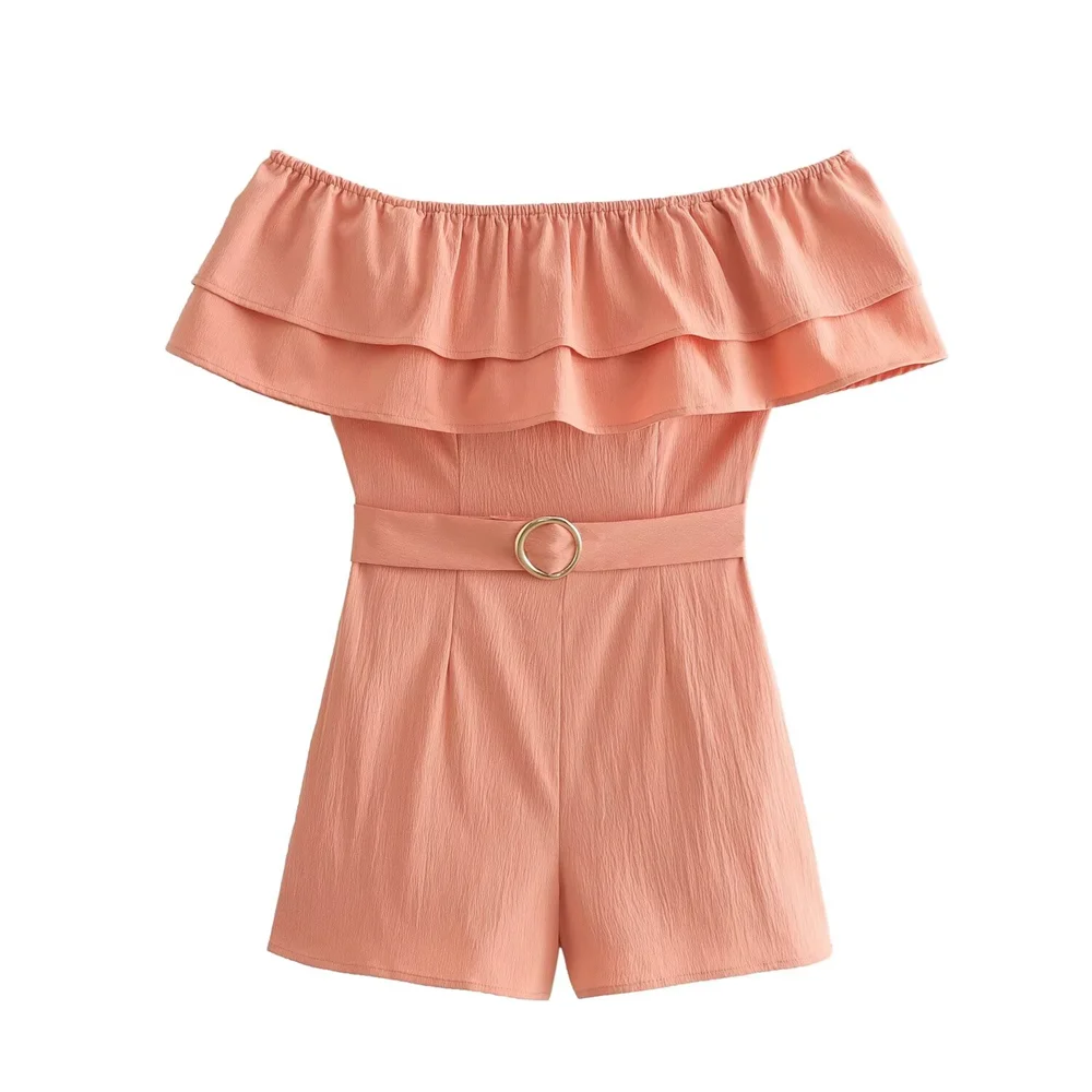 بذلة نسائية بكتف واحد PB & ZA ، تناسب الجسم ، شورت متعدد الاستخدامات ، حافة كشكشة ، طراز عصري وأنيق ، جديد ، ربيع