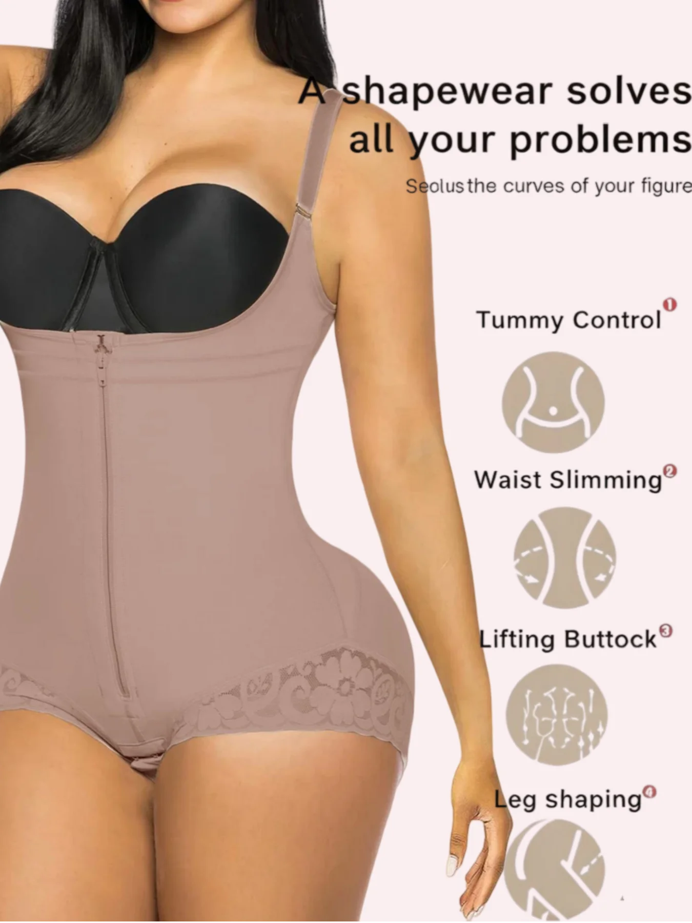 Fajas Colombianas Tummy Control Open Bust Zipper Bodysuit for Women