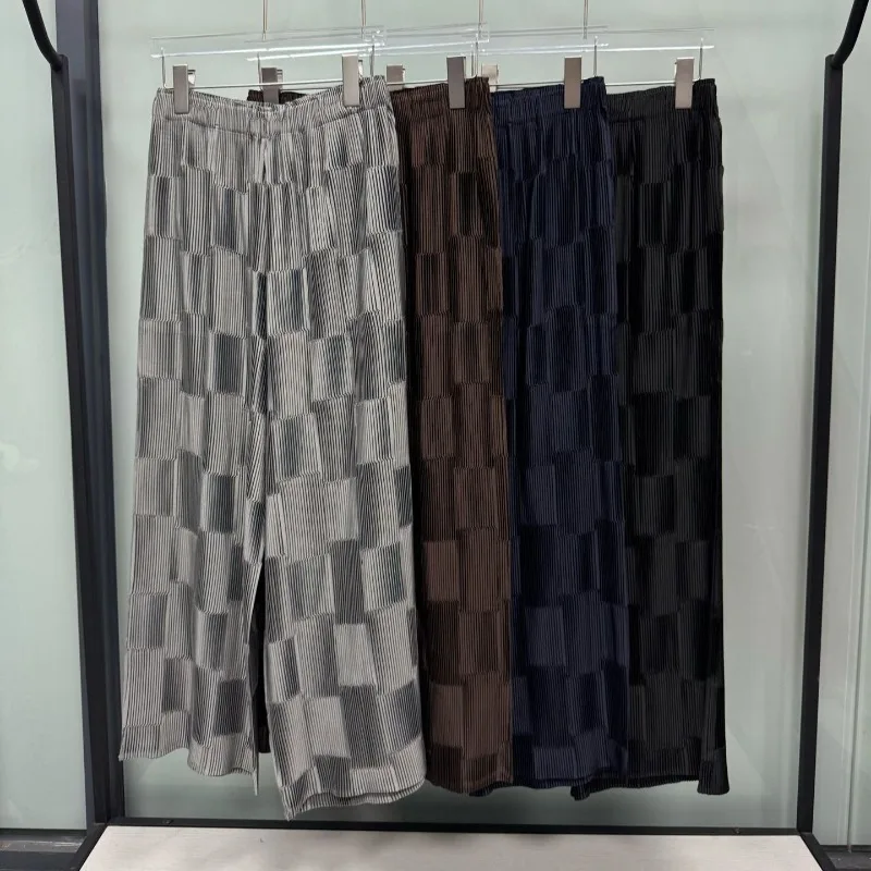 Miyake Satin Gradient Glossy Pleated Pants 2026 Autumn New Fashion Simple Elegant Straight Wide-Leg Long Pants for Women