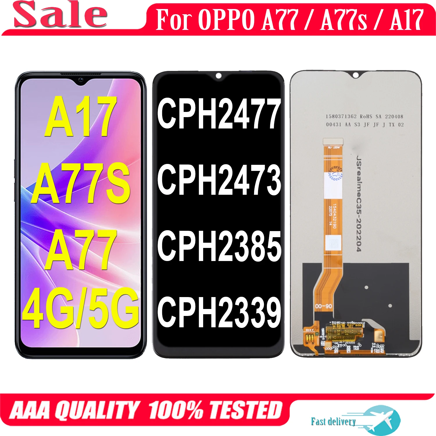 

For OPPO A77 A77s A17 CPH2339 CPH2473 CPH2477 CPH2385 LCD Display Touch Screen Digiziter Assembly