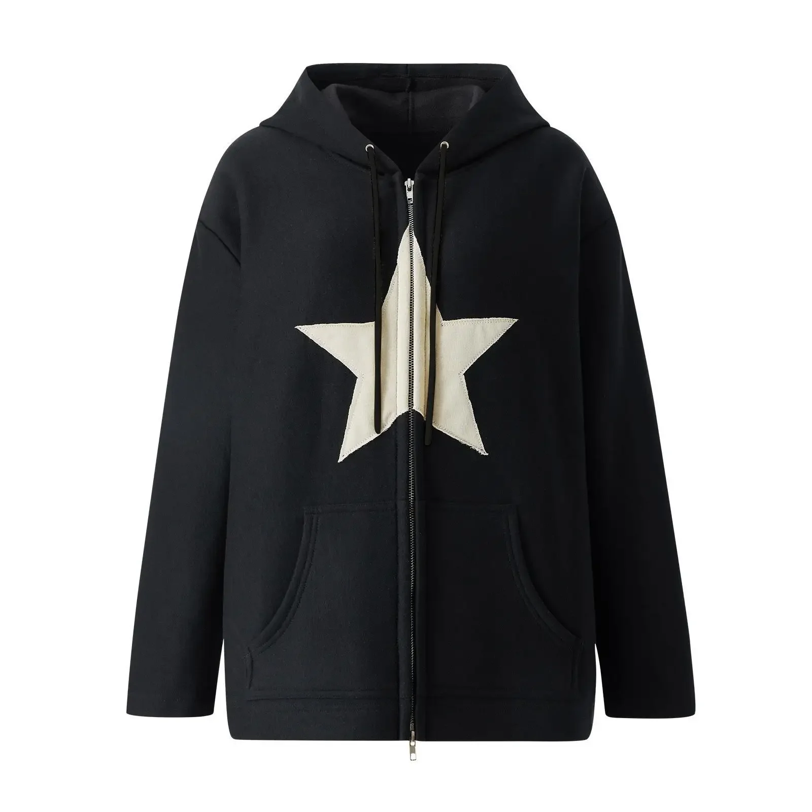 Women Vintage Star Print Hoodies Fashion Casual Zip Up Long Sleeve Loose Jacket Coats Harajuku Hooded Sweatshirts Y2k Streetwear