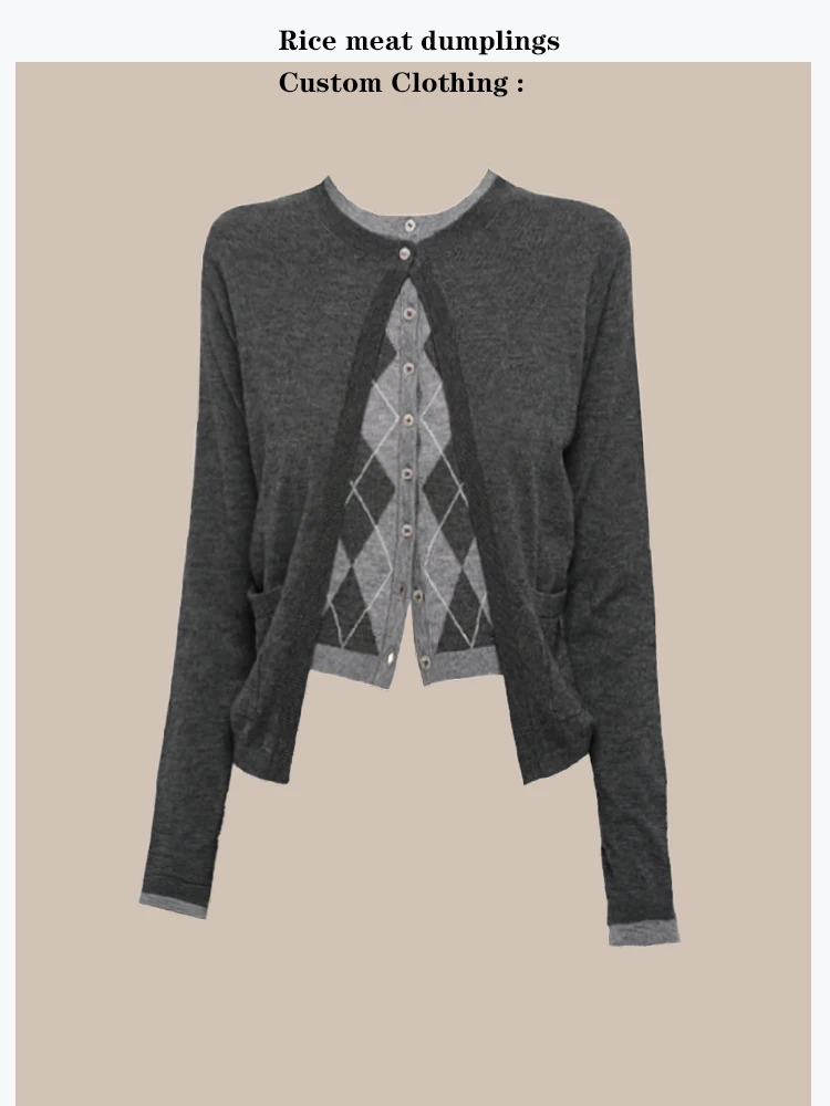 

Miu Style High Knowledgable Miss Color Block Knitted Cardigan Slim Long Sleeve Inner Wear Top Casual Soft Fine Gauge Knit