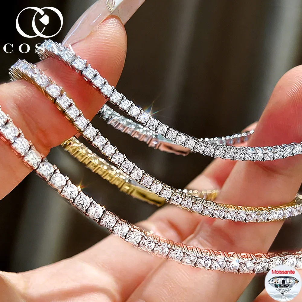 

COSYA Certified Full Moissanite Diamond Tennis Bracelet For Women Man 925 Silver Plated 18K Gold D VVS Wedding Party Jewelry