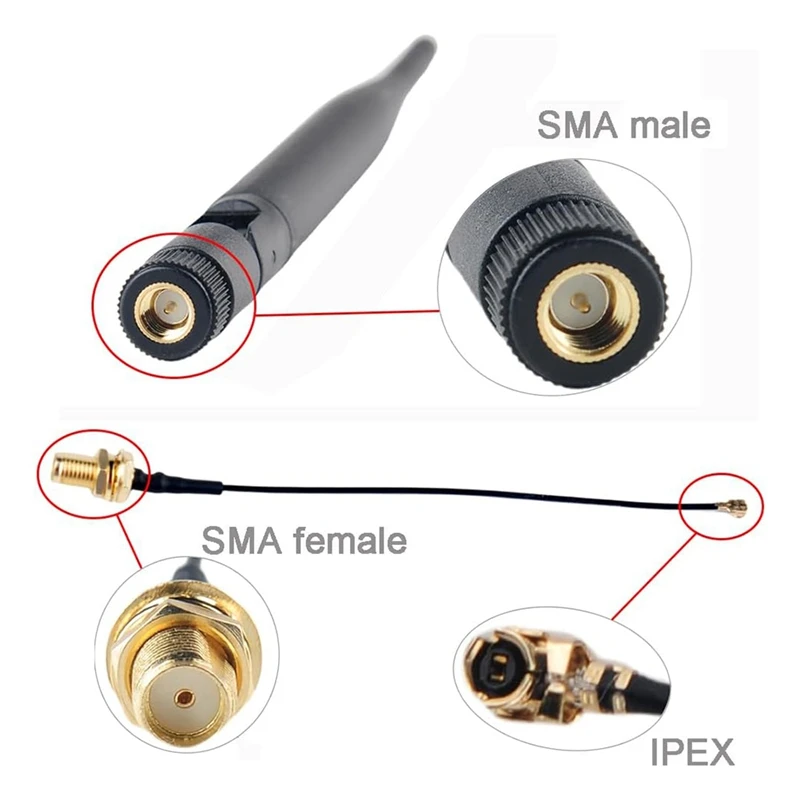 Antenne LoRa 915MHz 5dBi SMA mâle 195mm + câble IPEX vers SMA femelle pour HTCC-AB02S Meshtastic ESP32 LoRa 32 V3 (lot de 4)