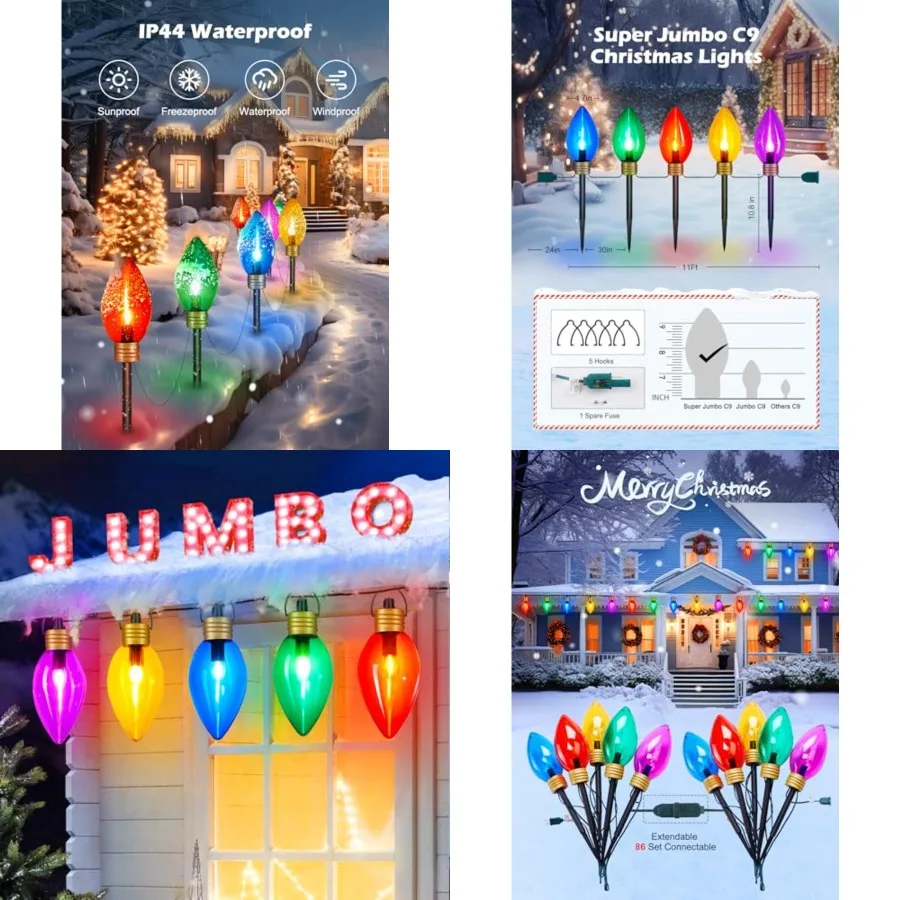 

11Feet 5 LED Super Jumbo Christmas String Lights or Pathway Marker Lights, Outdoor Xmas Decorations- Jumbo C9 Hanging Lights Wa