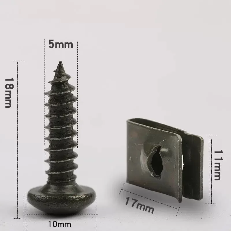 40/100 Stück Motorrad-Clip-Schraubsockel, Bajonett-Clip, Kunststoffabdeckung, Schraubbolzen und U-förmige Clips mit Mutter, Stoßstangenschutz – Detail 7