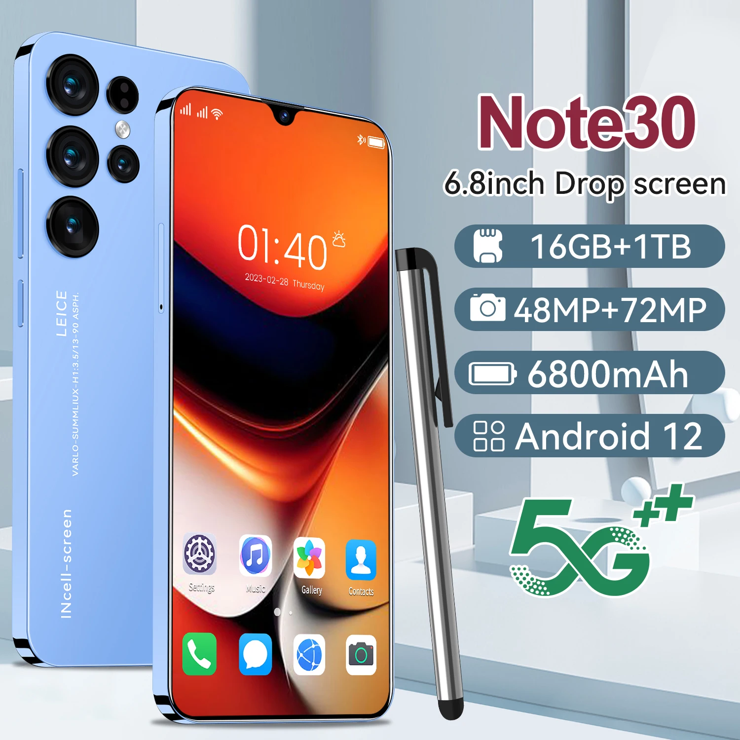 

2025 New Global Edition Note 30 6.8inch original smart 5G 22GB+2TB dual card dual standby 6800mAh battery