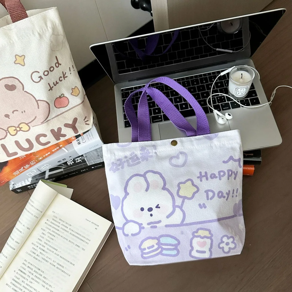 Cute Canvas Lunch Storage Bag Cartoon Animal Bento Box Pouch Thermal Cooler Portable Food Container Tote for School Picnic