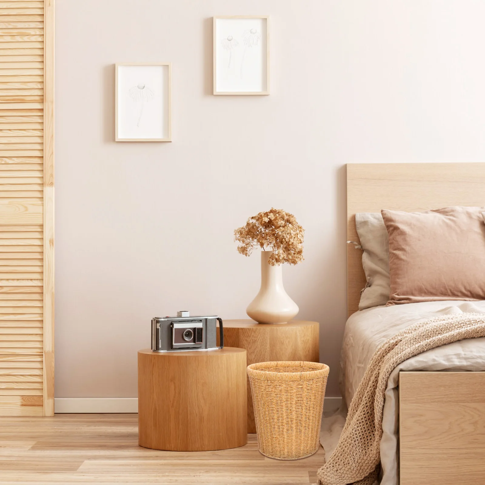 

Imitated Rattan Woven Trash Can Home Sundries Laundry Hamper Sundries Storage Basket Pink Decor Office Storage