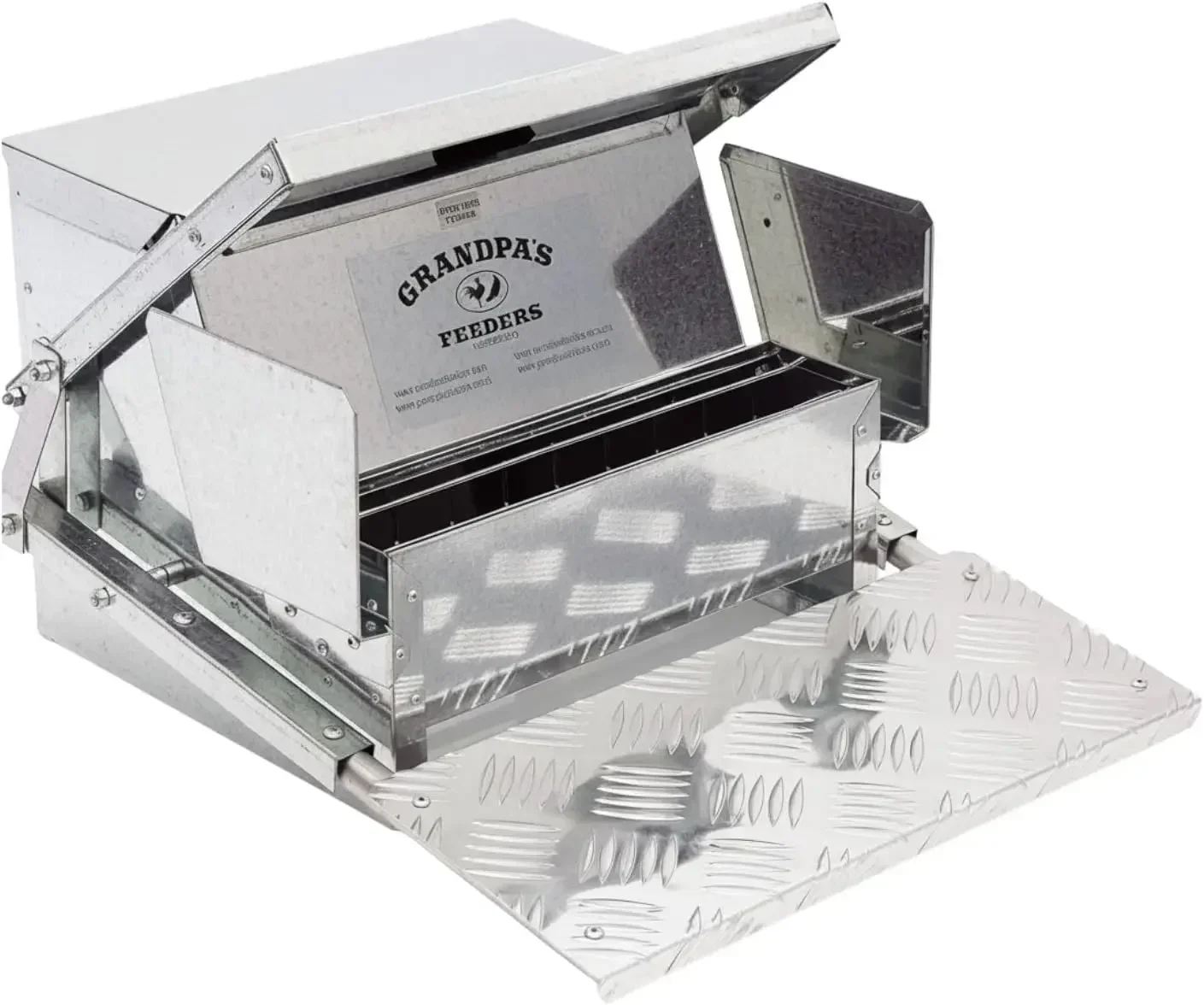 

Galvanized Steel Treadle Poultry Feeder Rat Proof Rodent Proof No Waste Automatic Chicken Feeder 20 Pound Capacity Feeds Six Chi