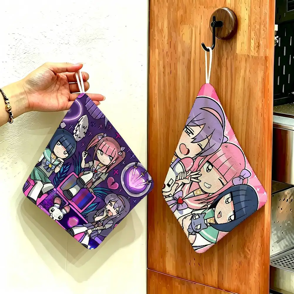 Pink Anime Menhera- C-Chan Polyester Cotton Hanging Kitchen Towel, Soft Hand Wiping Towel, Reusable for Kitchen Bathroom Home