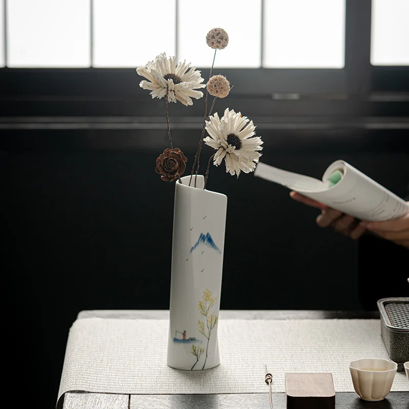 

Chinese Scroll Type Flower Arrangement, Hand-painted Blue and White Ceramic Flower Ware, Tea Room Decoration, Flower Path,
