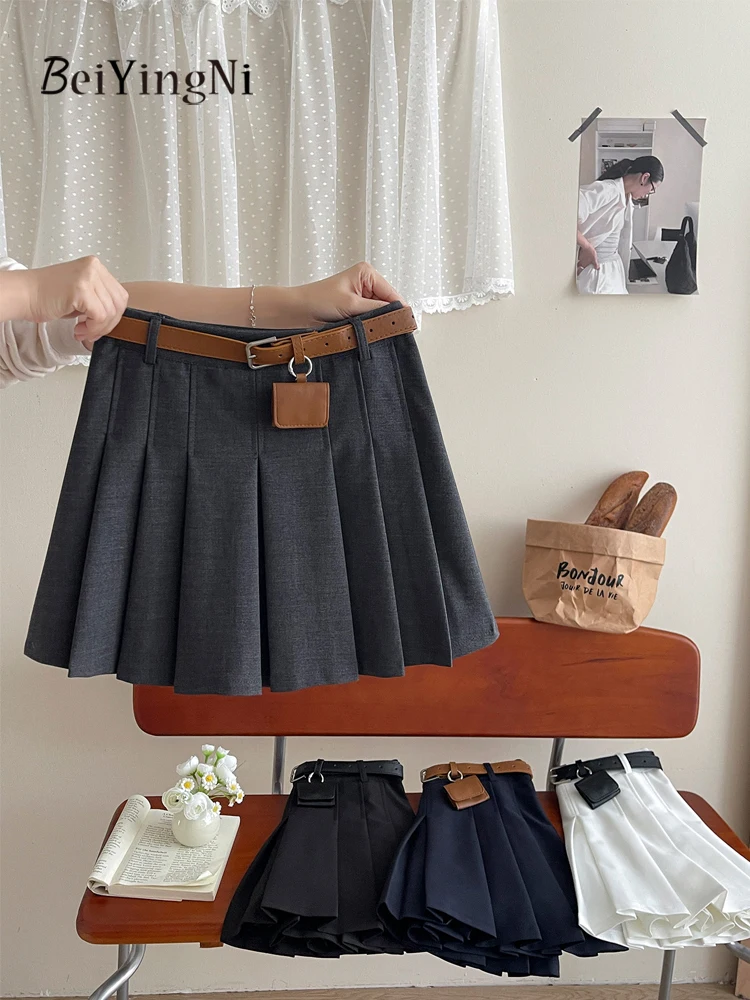 

Новая модная плиссированная юбка Beiyingni 2026 для женщин с поясом в японском и корейском стиле, сексуальная, в стиле Y2K, для колледжа, белая