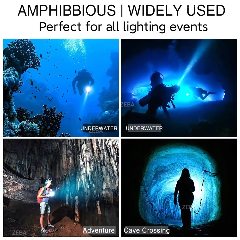 Super bright Professional Diving Flashlight IPX8 Waterproof Underwater Torch Rechargeable Diving Underwater Lantern Scuba Light
