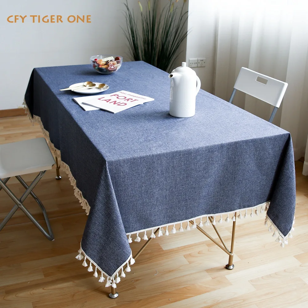 Nordic Navy Solid Tablecloth Antifouling Rectangular Tablecloth Washable and Oil Resistant Coffee Table Mat Table Cover