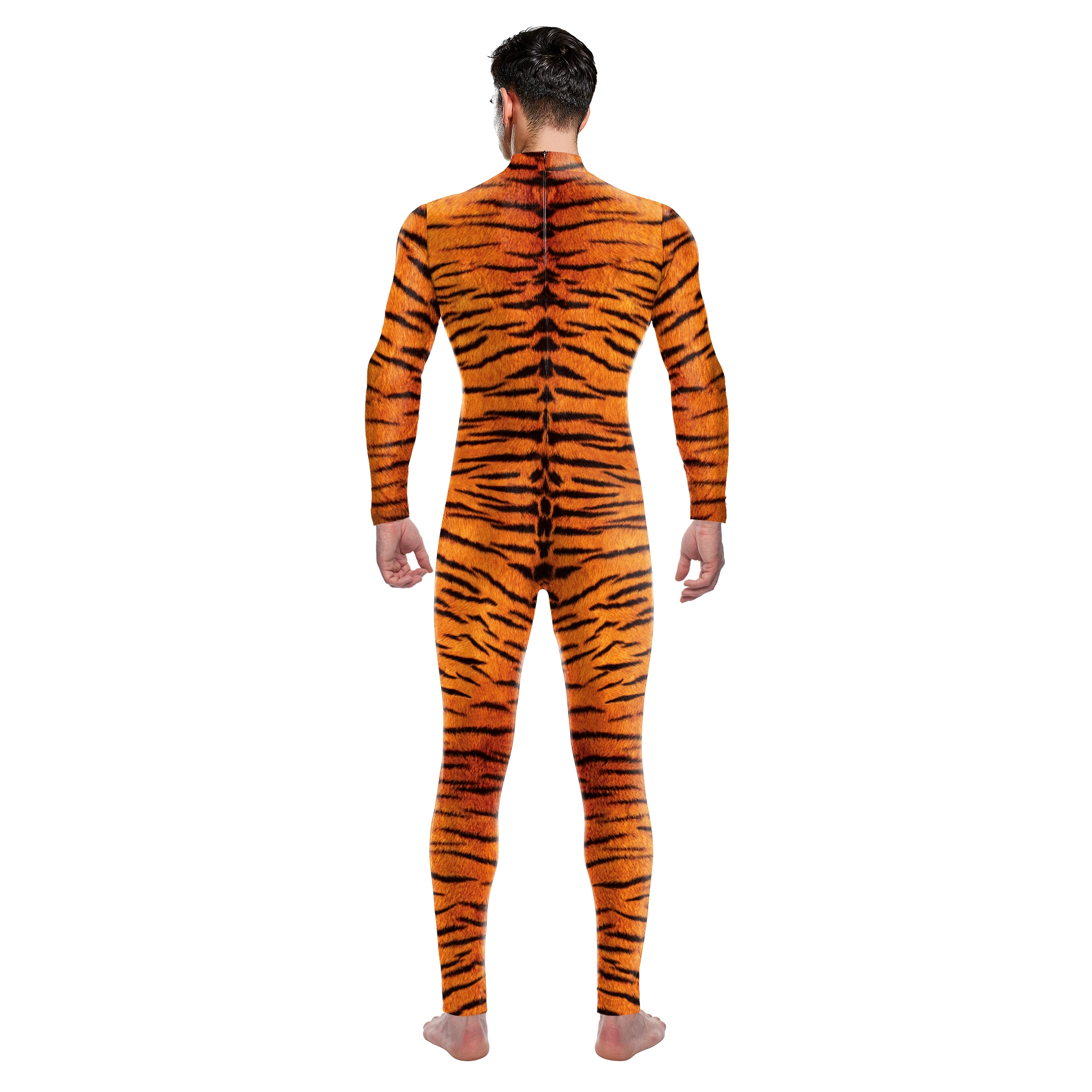 Body Cosplay Animal Tiger Printed Bodysuits For Couple Costume Halloween Jumpsuit Men Women Outfits Performance Zentai