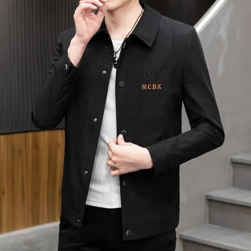 Fashion Lapel Button Spliced Pockets Embroidery Coats Men's Clothing 2023 Autumn New Oversized Casual Tops Loose Korean Jackets