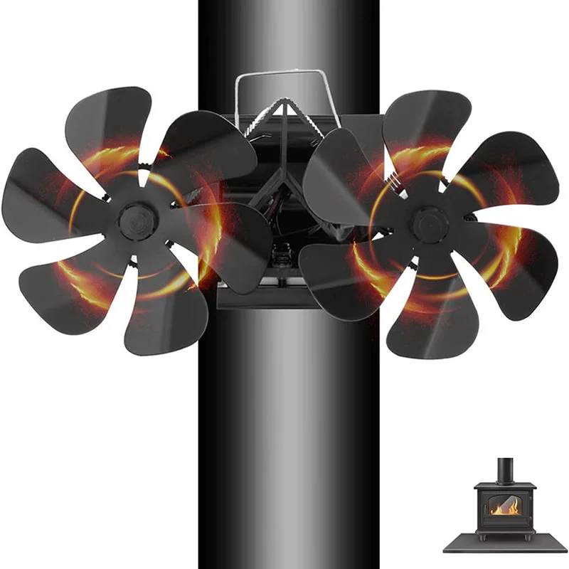 최신 목재 스토브 팬 열 전원 벽난로 팬 더블 헤드 12 블레이드 목재 로그 버너 스토브 펠렛 스토브 액세서리, 장작 난로용 송풍기 열풍기 
