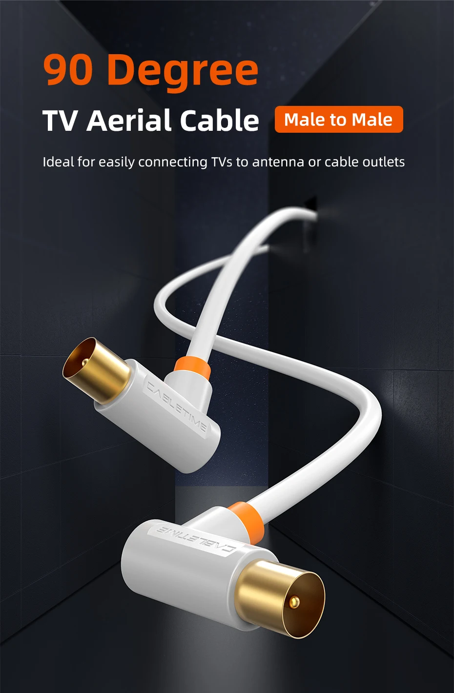 CABLETIME TV-Kabel 90 GradTV-Leitung Satellitenantenne Hochwertiges Kabel 1080P M/M 3C2V-Kabel für HD-Antenne TV STB Video Line – Detail 1