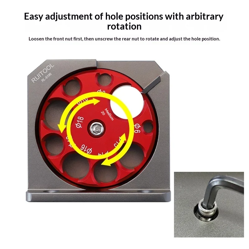 6mm-20mm Adjustable Drill Guide for Tenons Round Rods 9 Hole For Square Bar to Round Conversion Device for Woodworkers Dowel Jig