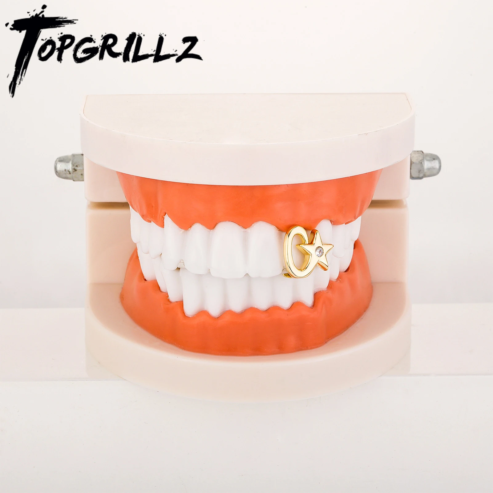 TOPGRILLZ 싱글 별 모양 치아 그릴, 상단 치과 입 펑크 캡, 코스프레 파티 치아 래퍼, 힙합 쥬얼리