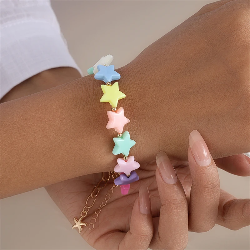 Modisches handgefertigtes buntes Sternperlen-Armband für Frauen und Mädchen, Party, Festival, Schmuck, Geschenke – Detail 2