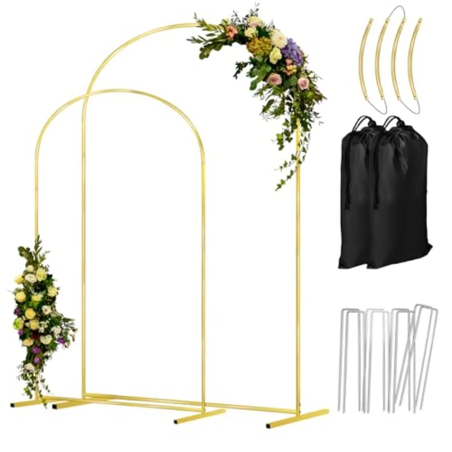 

Wedding Arch Backdrop Stand Set of 2 Gold Metal Balloon Arch Stand 7.2FT 6.6FT Backdrop Frame for Birthday Party Wedding Ceremo