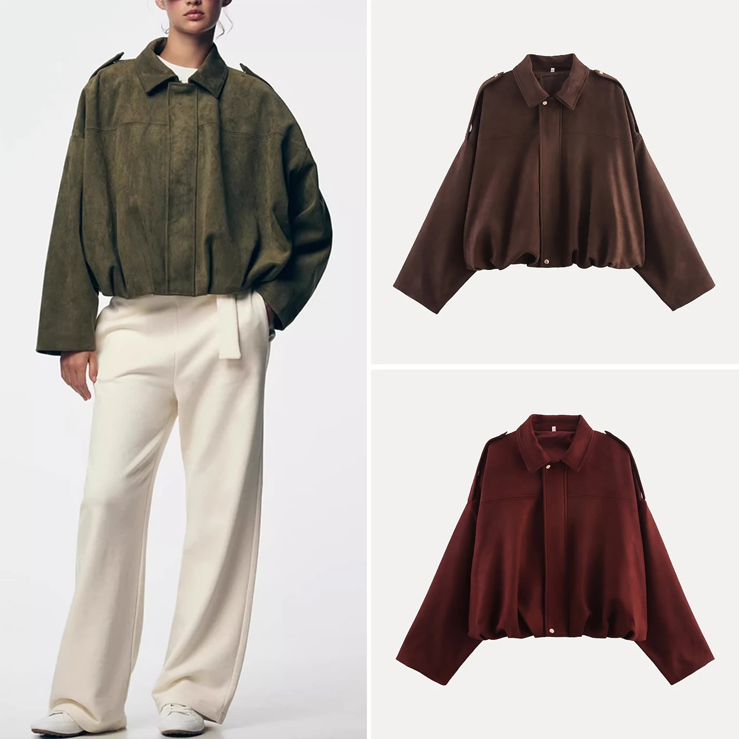 

Faionable Pilot Jaet Outerwear Women's Sle Suede Effect Autumn New Arrival Z Stand Fit ort Coat for Ladies