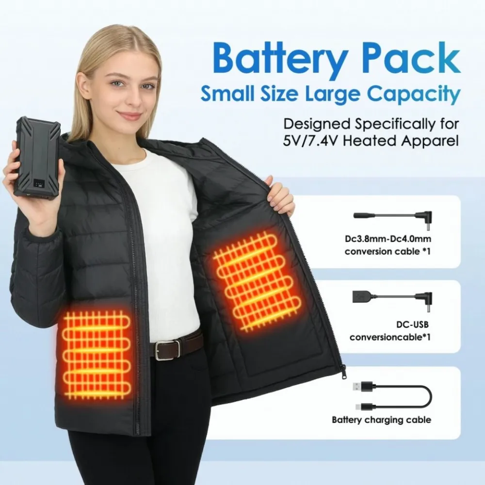 Portable 40000mAh DC Output Power Bank 7.4V For Heated Vest Jacket Gloves Socks Scarf External DC Battery Pack PowerBank Supply