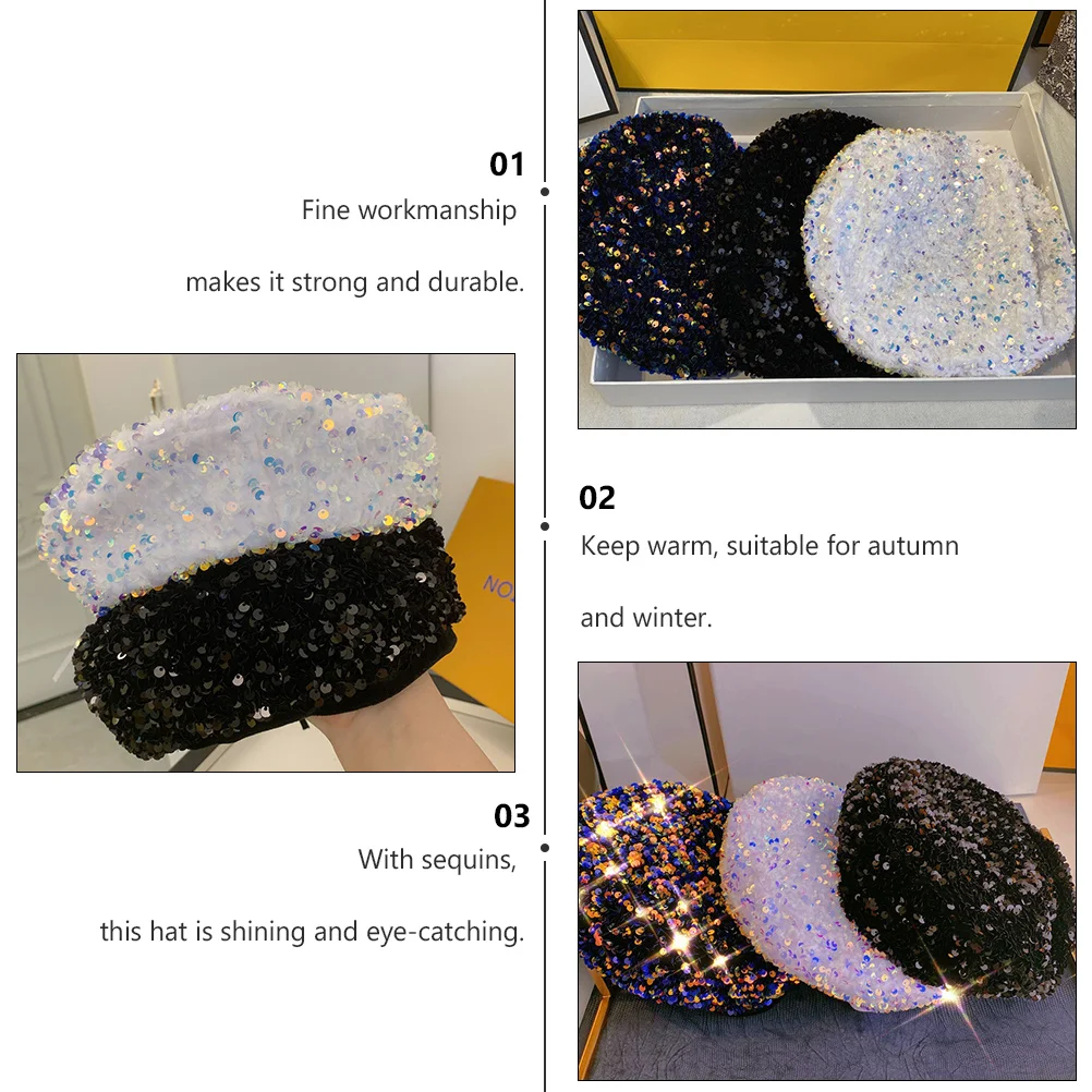 

Sequins Beret Hat Autumn Autumn Berets Clothes Fashion Hat Accessory Warm Stylish Winter Clothes Accessory Berets Hats