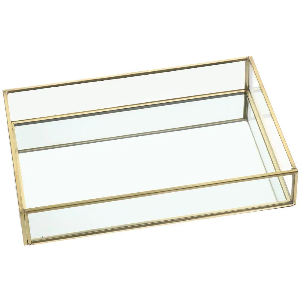 Gold Decorative Tray 7.87*5.5*1.38 Inch Glass Rectangle Mirror Decorative Tray Gold-rimmed Glass Storage Tray Living Room