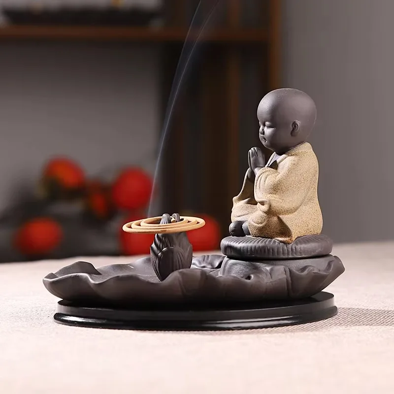 Purple Sand Agarwood Plate Incense Burner Aromatherapy Burner Incense Home Room Zen Little Monk Incense Rack OrnamentW1