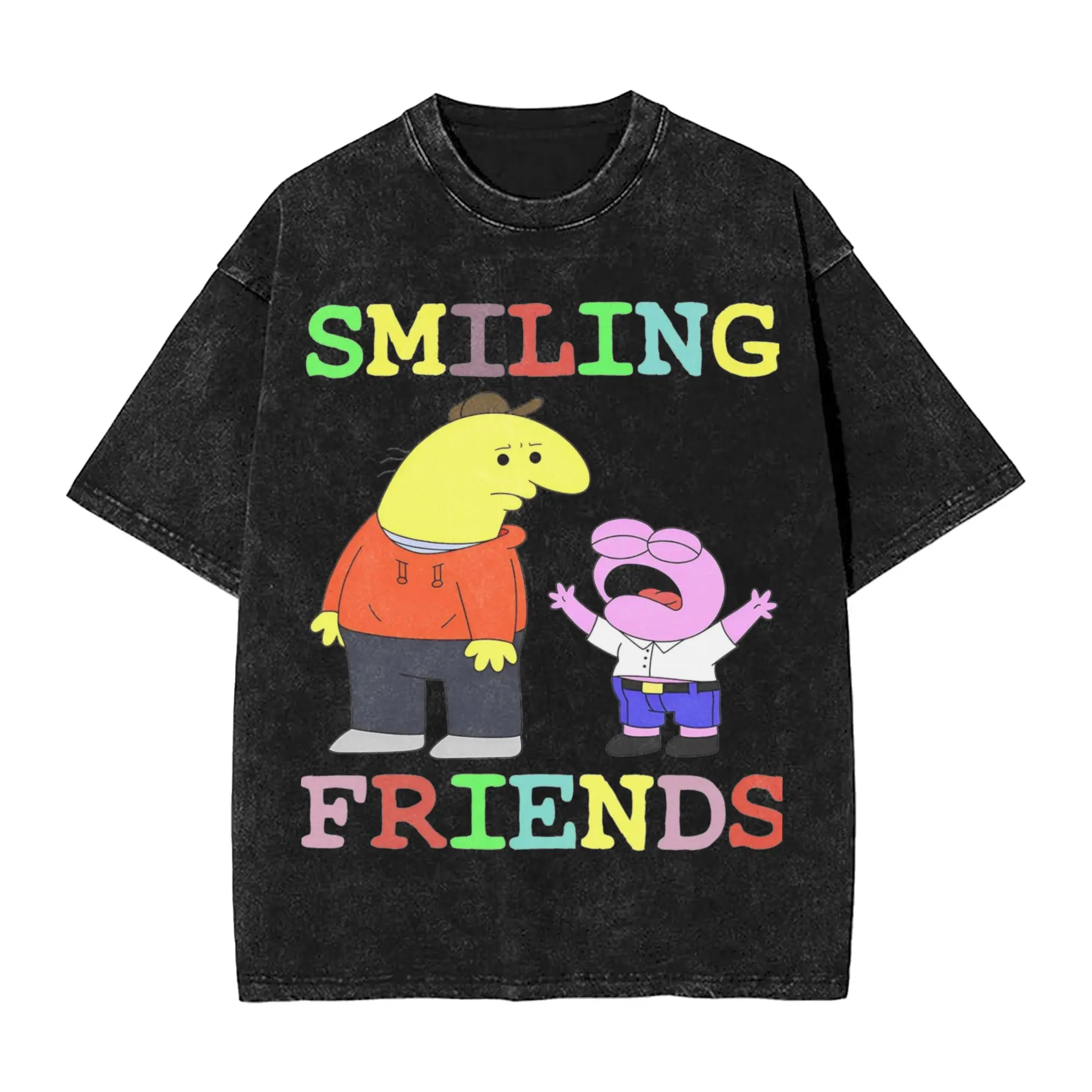 

Washed T Shirts Gleb Smiling Friends Hip Hop Fashion T-Shirt Street Streetwear Short Sleeve Printed Tops Tops Tees Men Women