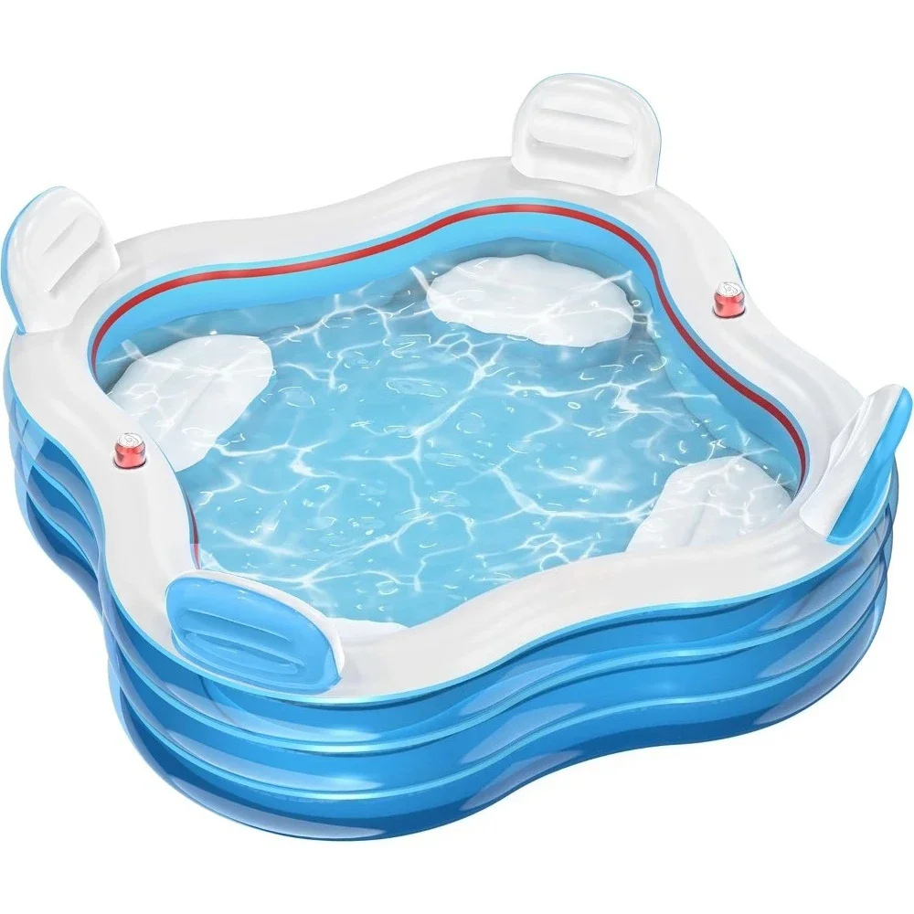 

Inflatable Swimming Pool, Full-Sized Blow Up Pools with Seats and Backrests, Kiddie Pool for Outdoor & Backyard, Jelly Blue