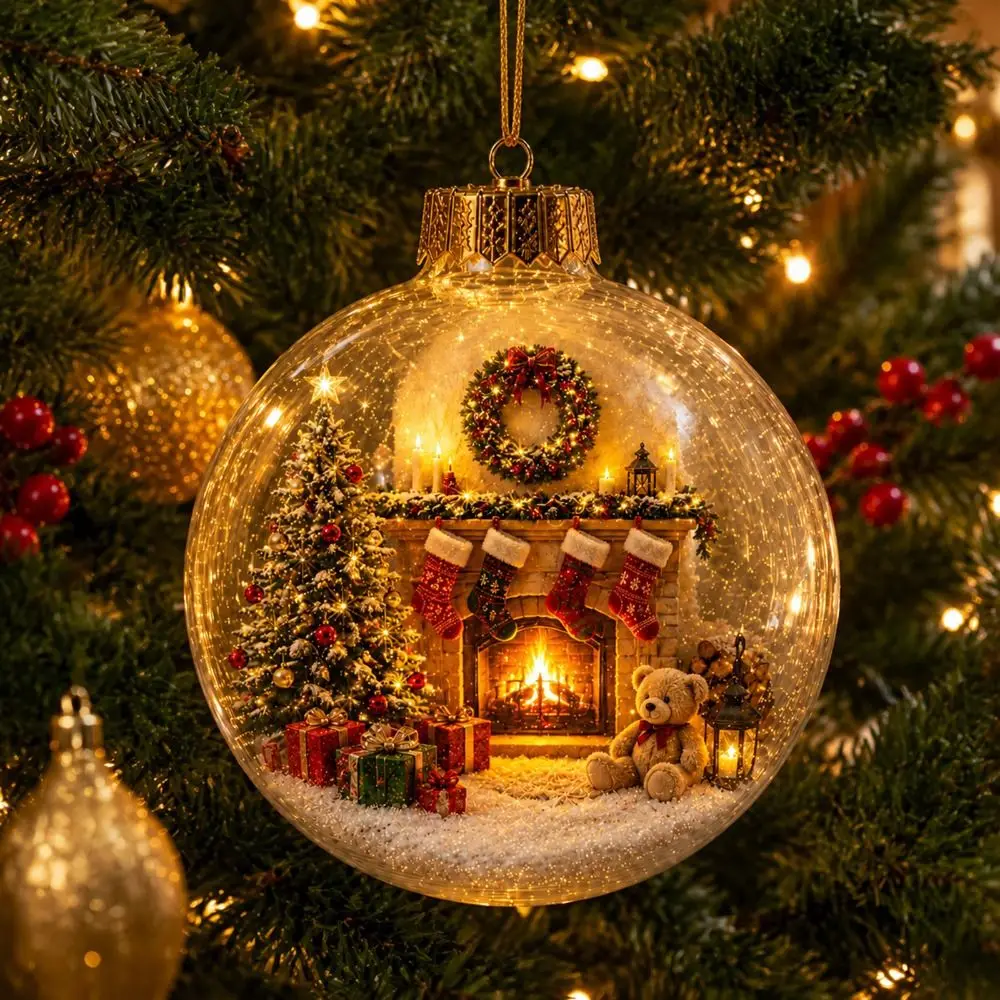 2D Flat Christmas Ball Ornament Transparent Lightweight Clear Acrylic Sphere Creative Pattern Compact Size
